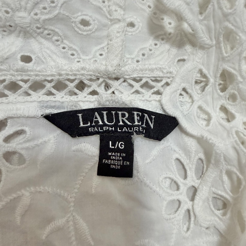 LRL Ralph Lauren Lace Eyelet Embroidered Open Cardigan Size L White Cottagecore - Picture 6 of 8